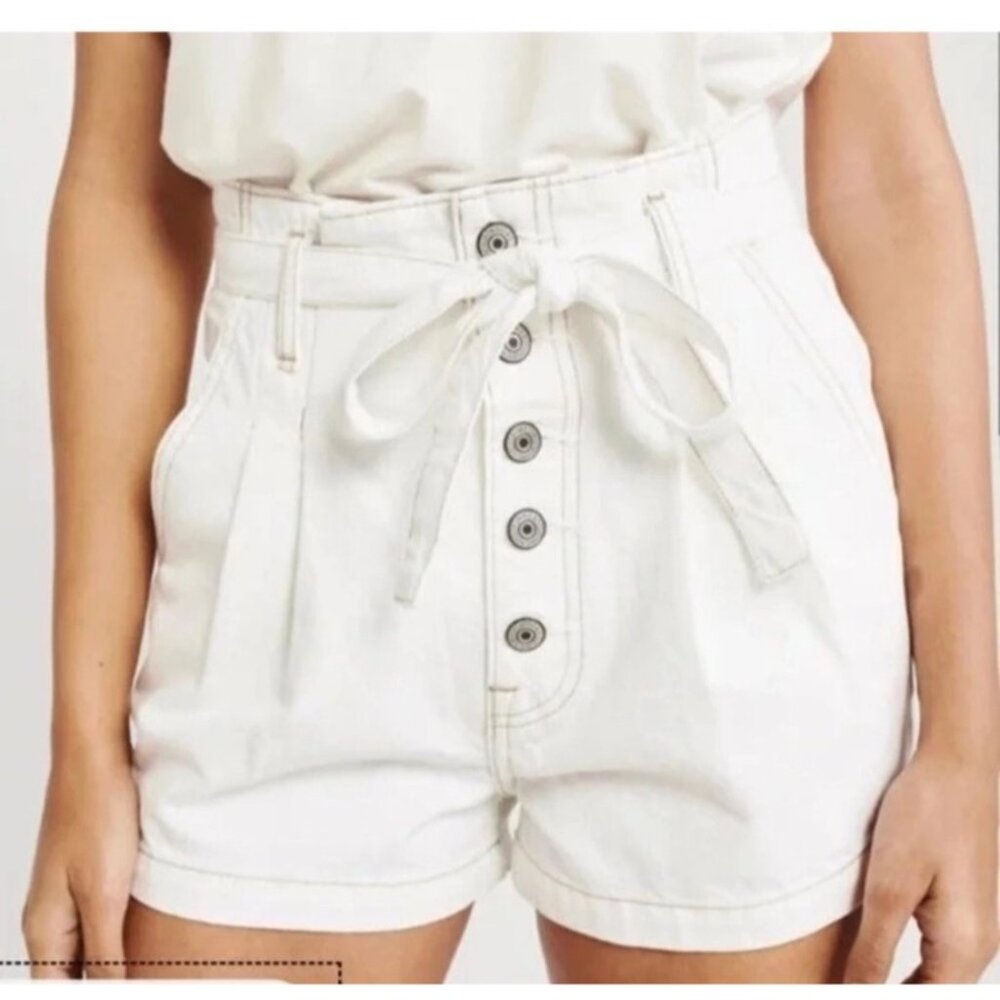 Abercrombie & Fitch Womens Natural Rise Short White Denim Button-Fly Tie Belt 29